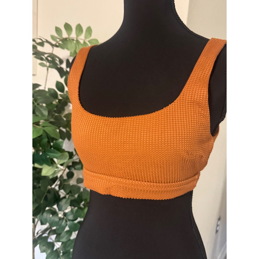 Aerie Burnt Orange Waffle Texture Scoop Neck Bikini Top Low Back Rust Medium